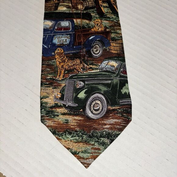 VTG Americana Series Back Country Circa 1936 Silk Tie Fishing Canoe Retrievers - Picture 4 of 5
